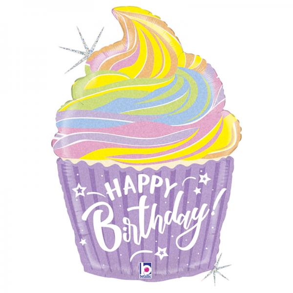 Happy Birthday Cupcake Ballon Holografisk
