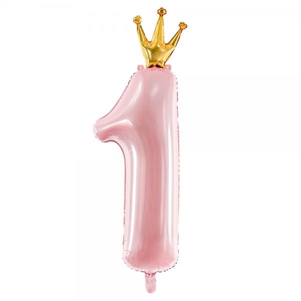 Talballon med Krone 1 r Lys Pink