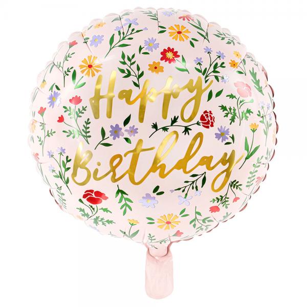 Happy Birthday Folieballon Blomster