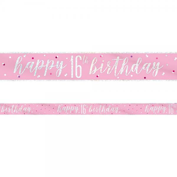 Happy 16th Birthday Banner Pink & Slv