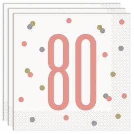 80 Års Servietter Hvide & Pink