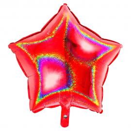 Holografisk Folieballon Stjerne Rød