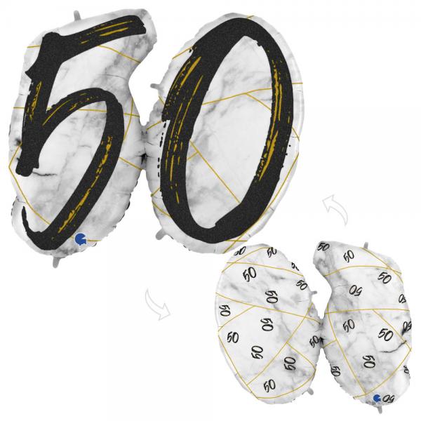 Marble 50 Holografisk Talballon Sort