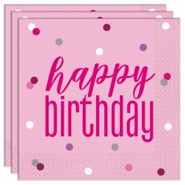 Happy Birthday Servietter Pink