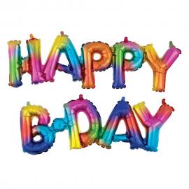 Regnbuefarvet Happy B-Day Folieballon