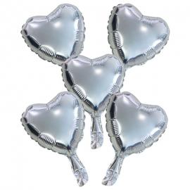 Sølv Hjerteballoner Folie 5-pak