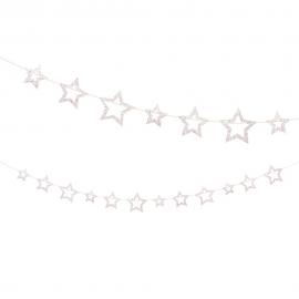 Guirlande Hvide Stjerner med Lyserødt Glitter
