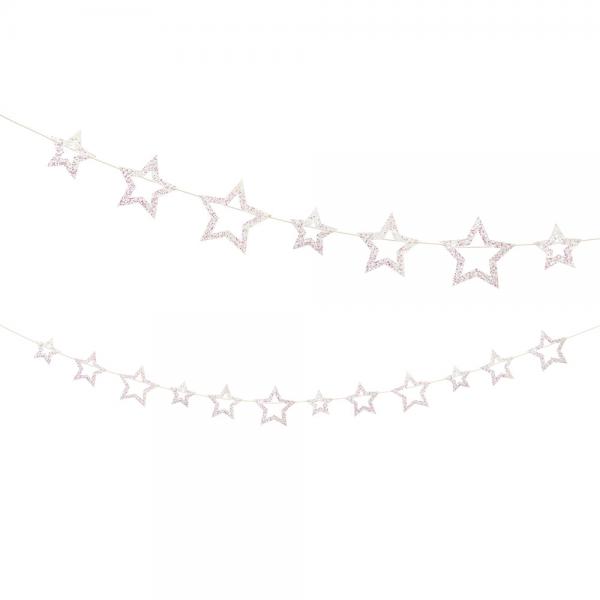 Guirlande Hvide Stjerner med Lyserdt Glitter