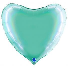 Stor Hjerteballon Holografisk Platinum Tiffany