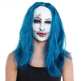 Uhyggelig Woman Maske med Blåt Hår