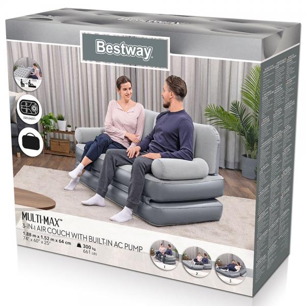 Oppustelig Sofa 3-i-1 Indbygget Luftpumpe Multi-Max