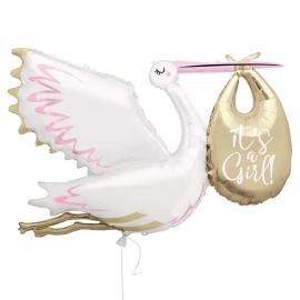 It's a Girl Folieballon Stork