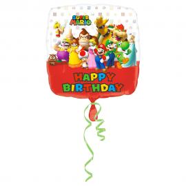 Firkantet Super Mario Happy Birthday Folieballon
