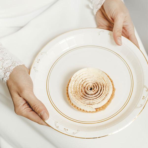 Paptallerkener Ornament Guld/Hvid 23 cm 6-pak