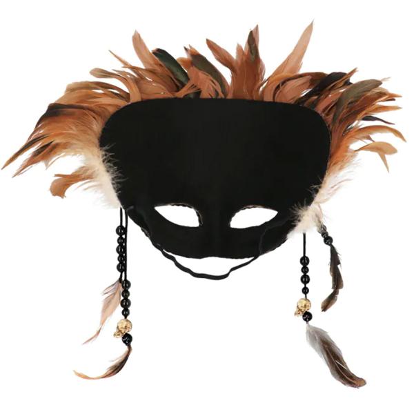 Voodoo Halvmaske med Fjer
