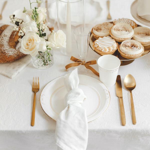 Paptallerkener Ornament Guld/Hvid 23 cm 6-pak