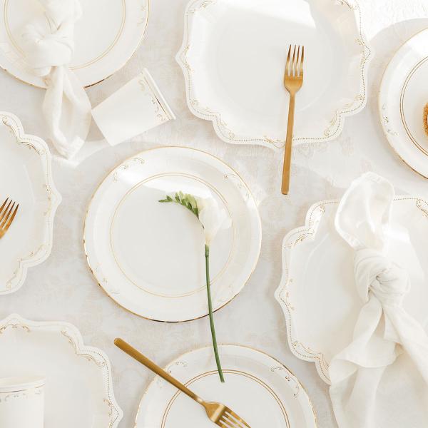 Paptallerkener Ornament Guld/Hvid 23 cm 6-pak