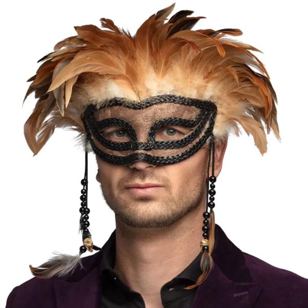 Voodoo Halvmaske med Fjer