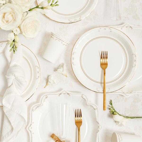 Paptallerkener Ornament Guld/Hvid 23 cm 6-pak