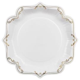 Paptallerkener Ornament Guld/Hvid 26 cm 6-pak