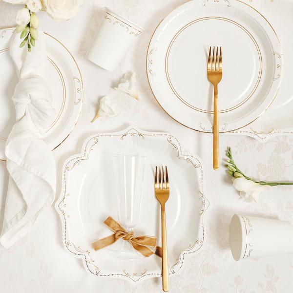 Paptallerkener Ornament Guld/Hvid 26 cm 6-pak