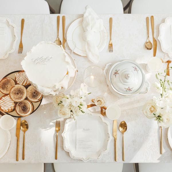 Paptallerkener Ornament Guld/Hvid 26 cm 6-pak