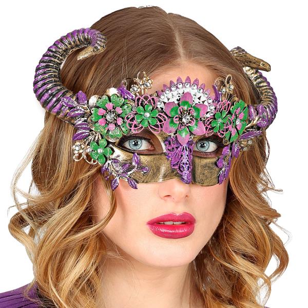 Øjenmaske med Vædderhorn & Blomster