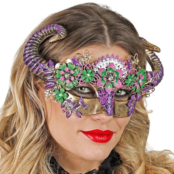 Øjenmaske med Vædderhorn & Blomster