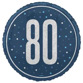 80 Års Folieballon Blå & Sølv