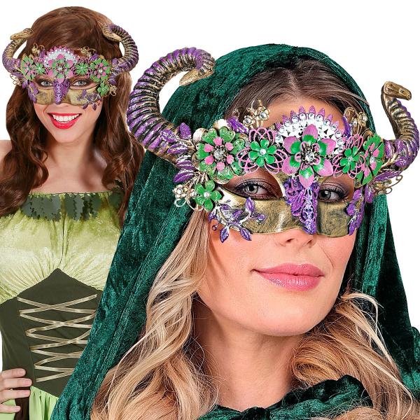 Øjenmaske med Vædderhorn & Blomster