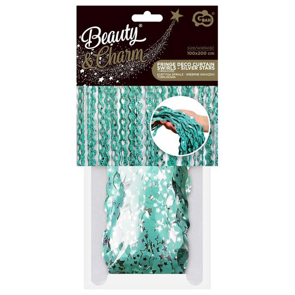 Turkis Dørforhæng Swirls med Stjerner