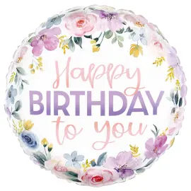 Happy Birthday Rund Blomster Folieballon