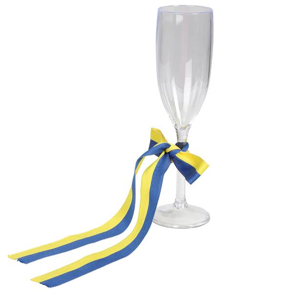 Transparent Champagneglas med Blågult Bånd 21 cm