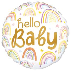 Hello Baby Regnbuer Rund Folieballon