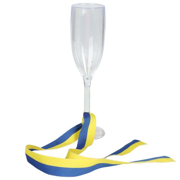 Transparent Champagneglas med Blågult Bånd 21 cm