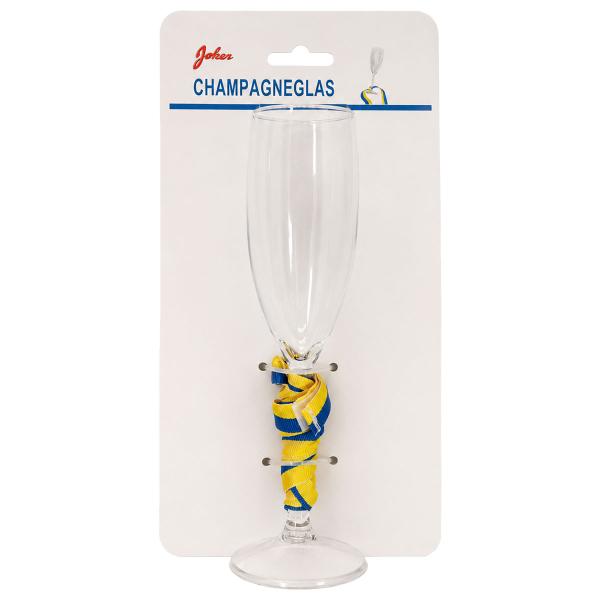 Transparent Champagneglas med Blågult Bånd 21 cm