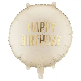 Rund Folieballon Happy Birthday Creme 35 cm