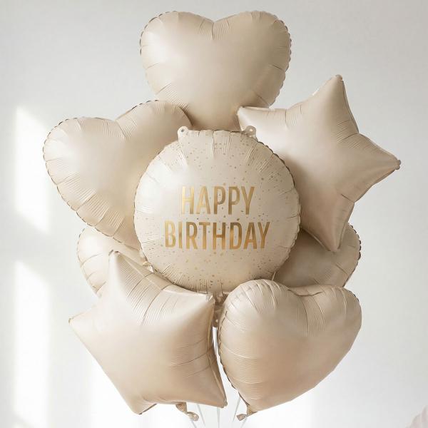 Rund Folieballon Happy Birthday Creme 35 cm