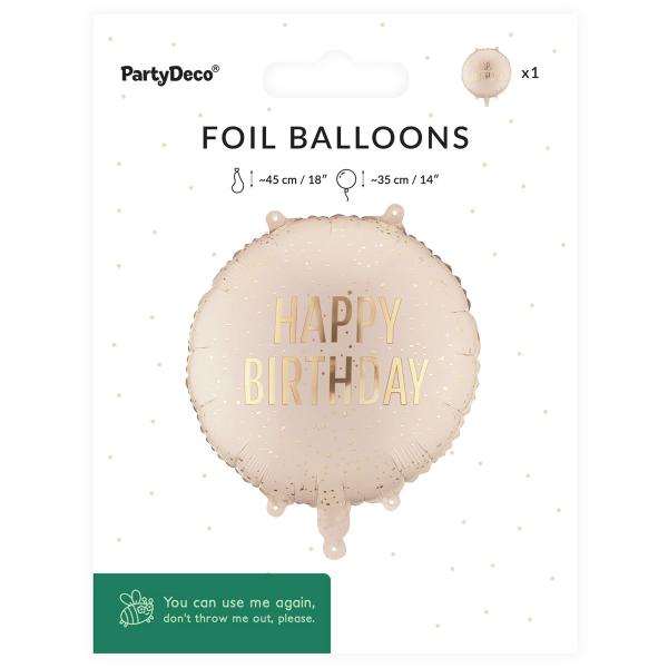Rund Folieballon Happy Birthday Creme 35 cm