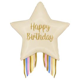 Happy Birthday Folieballon Stjerne med Frynser