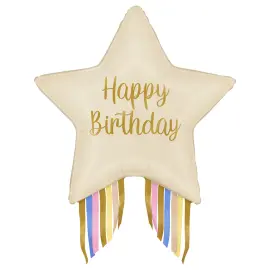 Happy Birthday Folieballon Stjerne med Frynser