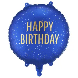 Rund Folieballon Happy Birthday Marinebl&aring; 35 cm