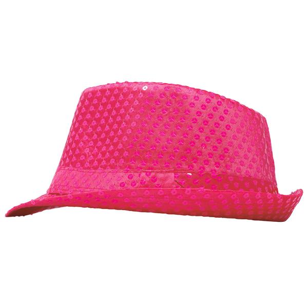 Gangsterhat med Pailletter Neonpink