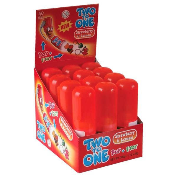 Two To One Slik med Legetøj Jordbær og Citron