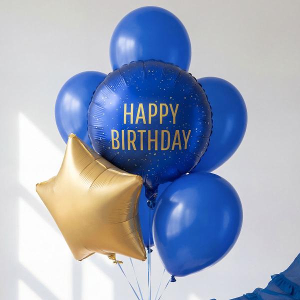Rund Folieballon Happy Birthday Marineblå 35 cm