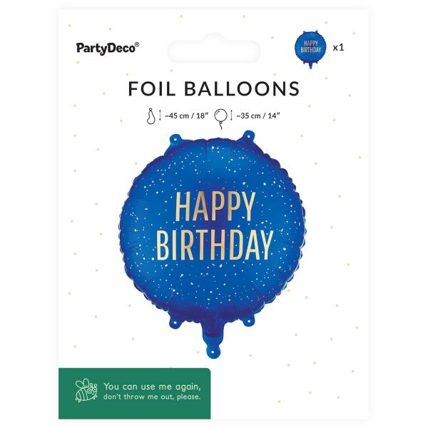 Rund Folieballon Happy Birthday Marineblå 35 cm