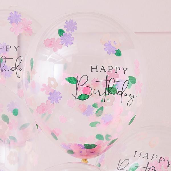 Konfettiballoner Blomster Happy Birthday 5-pak