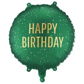 Rund Folieballon Happy Birthday M&oslash;rkegr&oslash;n 35 cm