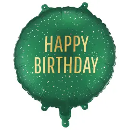 Rund Folieballon Happy Birthday M&oslash;rkegr&oslash;n 35 cm