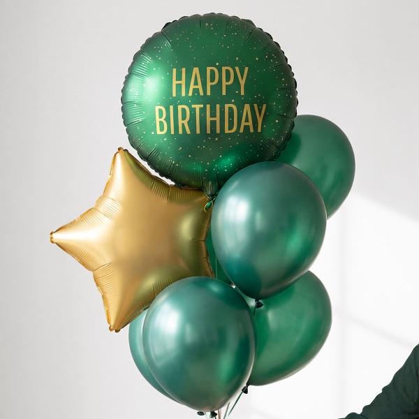 Rund Folieballon Happy Birthday Mørkegrøn 35 cm